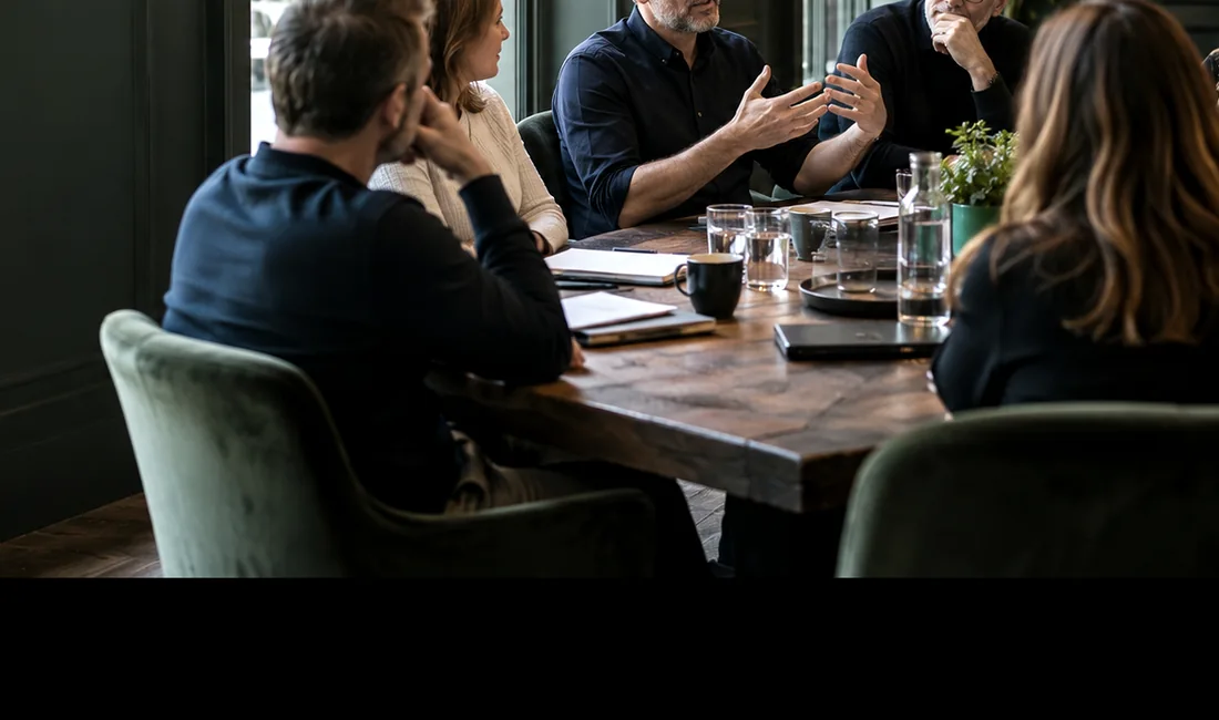 A group working through ideas at a meeting